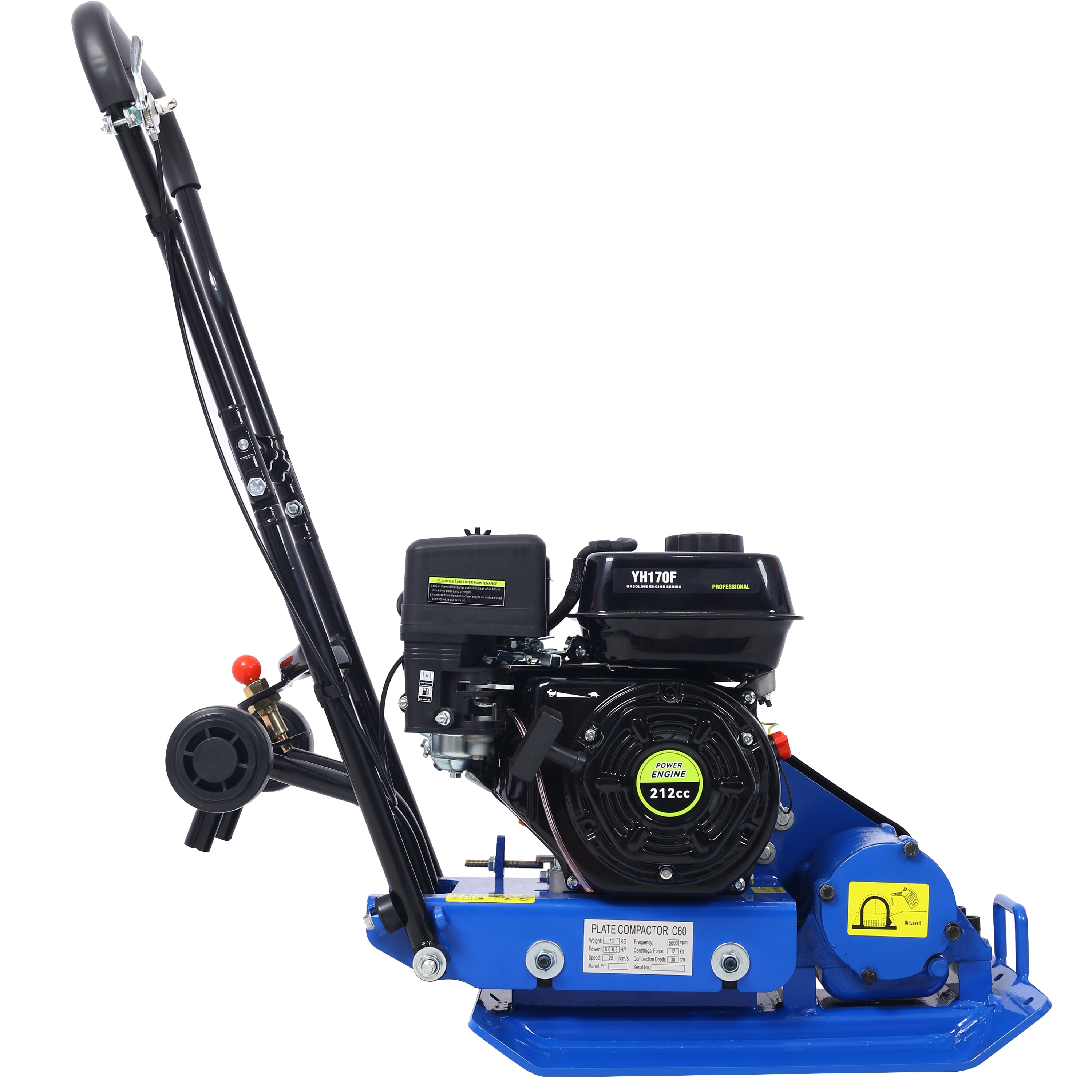 212cc 7.0HP 5600VPM Gas Vibration Compaction Force 20 x 14 inch Plate Compactor w/Built-in Wheel