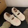 thumbnail image 3 of Zapatos de felpa de una sola capa, lindos y dulces zapatos de felpa blancos, zapatos de mujer, ropa exterior, zapatos cálidos acolchados de algodón para otoño, zapatos planos, 3 of 6