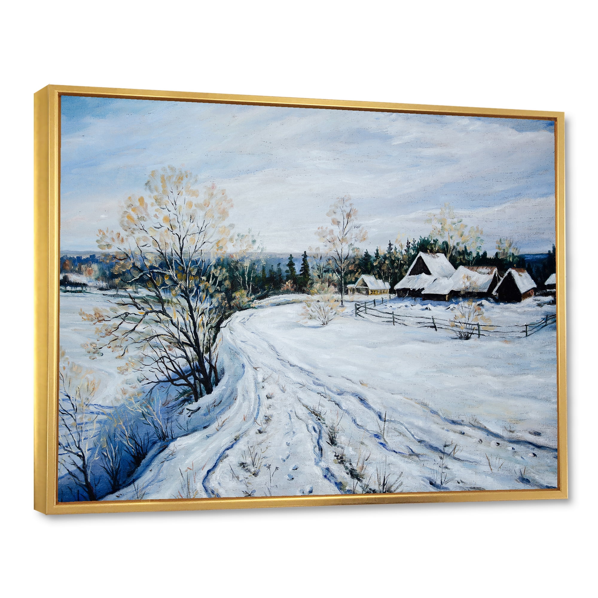 Designart 'Country Road In Winter Times Landscape II' Traditional Framed Canvas Wall Art Print