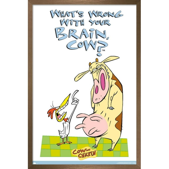 Cow and Chicken - Brain Wall Poster, 22.375" x 34", Framed