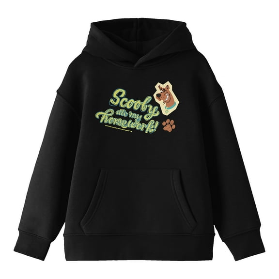 Scooby Doo Scooby Ate My Homework Youth Black Graphic Hoodie-Medium