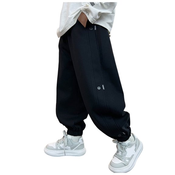 NOEGOEU Boys Cotton Pants for Kids Joggers Sweatpants Elastic Waist Ribbed Cuffs, Side Pockets (Black,7-8 Years)