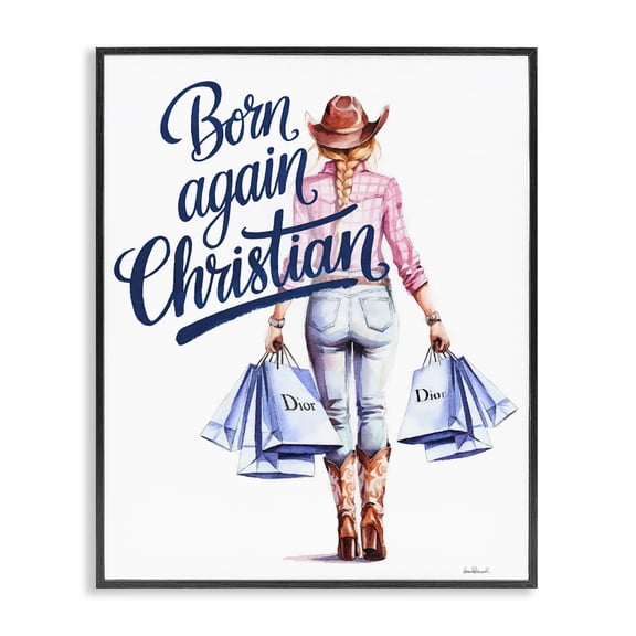 Born Again Christian Cowgirl Black Framed Giclee Art, design by Amanda Greenwood