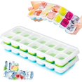 thumbnail image 1 of Paquete de 2 bandejas de cubitos de hielo de silicona con tapa, bandejas cuadradas para cubitos de hielo apilables y fáciles de quitar que ahorran espacio. Sailing Electrónica, 1 of 5