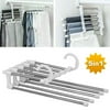 EEEkit Multi-Layer Clothes Hanger, 5 in 1 Space Saving Stainless Steel Pant Hanger Rack, Horizontal Vertical Clothing Hanger for Jeans Trousers Closet Organizer