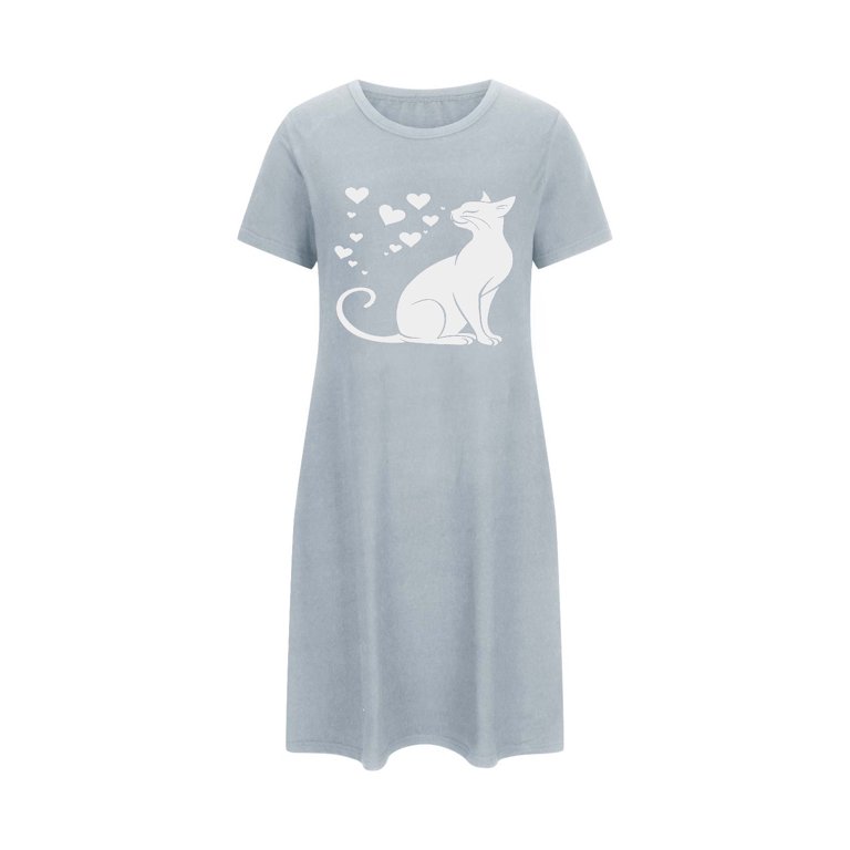 Levmjia Nightgowns For Women Sleep Dress Short Sleeve Soft Polyester  Spandex Summer Comfortable Loose Fit Sleepwear for Casual Home Dress with  Print S-XXL - Walmart.com