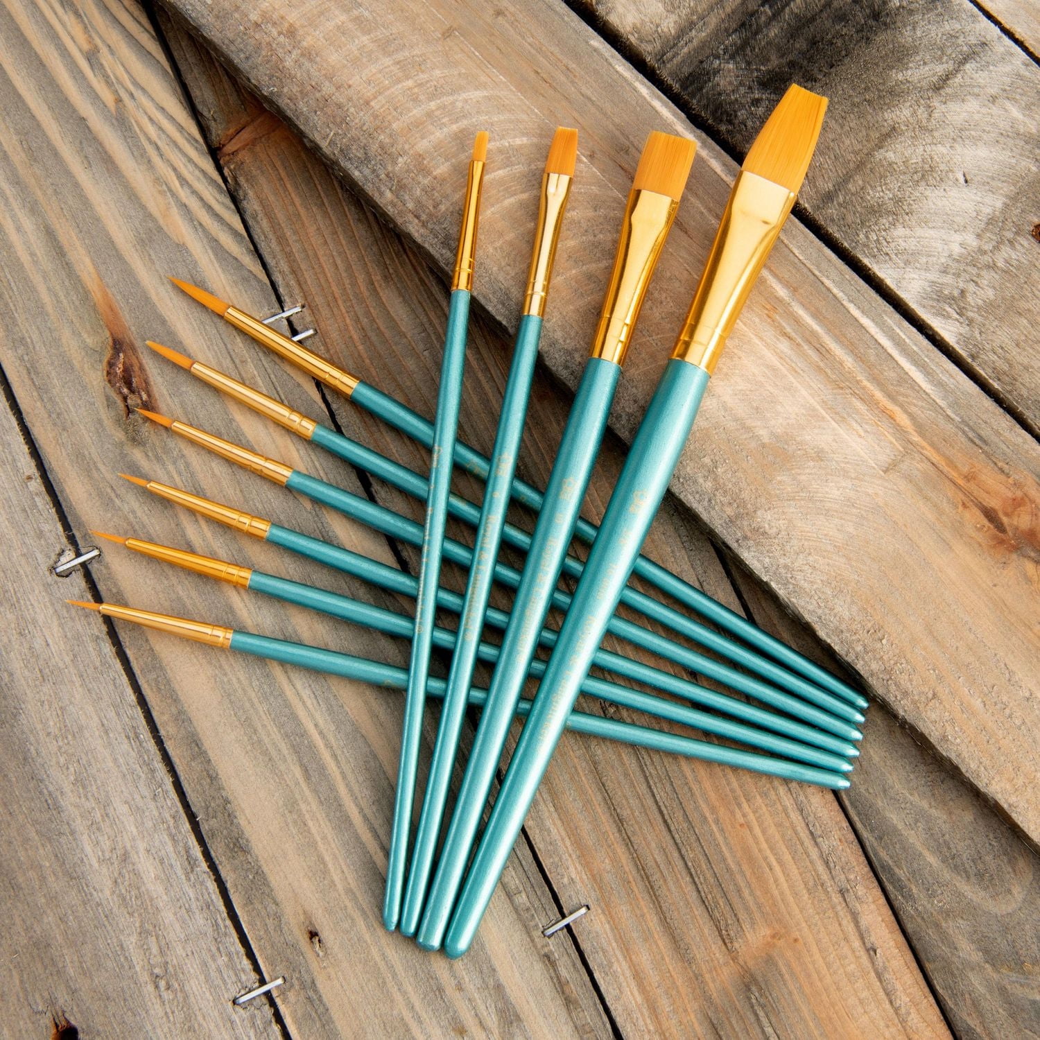 Royal & Langnickel - 10pc Gold Taklon Detail Variety Paint Brushes, 10pc Gld Tak Variety Brush Set