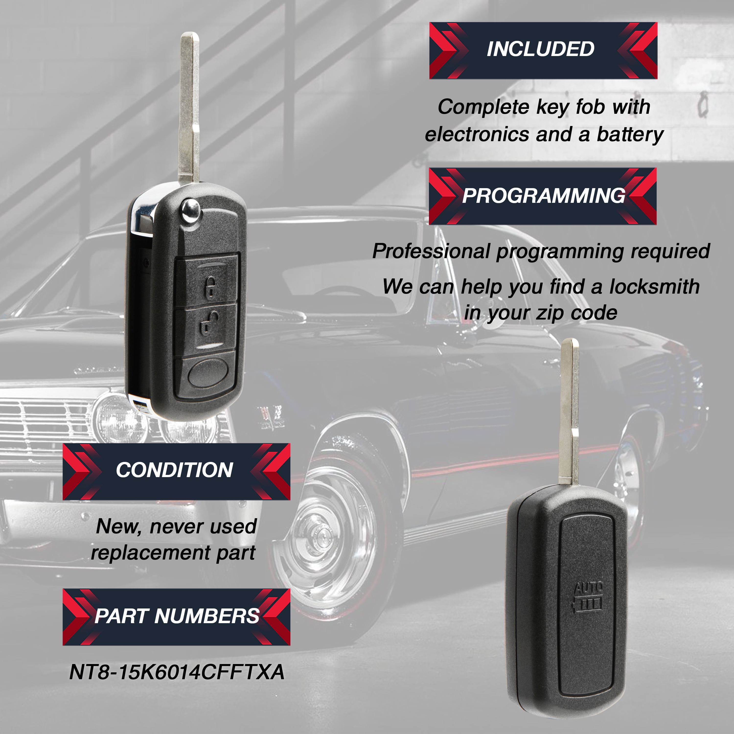 Keyless Entry Remote Key Fob Flip Thin Blade Replacement for 2006-2011 Land Rover (NT8-15K6014CFFTXA, 46)