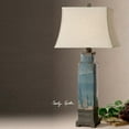 thumbnail image 1 of Uttermost Soprana Linen Steel Ceramic Table Lamp in Distressed Blue Glaze/Bronze, 1 of 3
