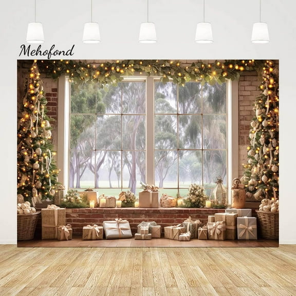 Mehofond Landscape Window Backdrop Scenery Tree Photography Background for Kids Family Christmas New Year Party Photo Studio