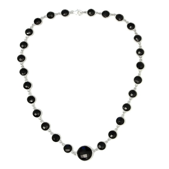 Gem Stone King 45 Cttw Black Onyx Necklace for Women | 925 Sterling Silver | Gemstone Birthstone | Round 14MM and 8MM | 17 inches
