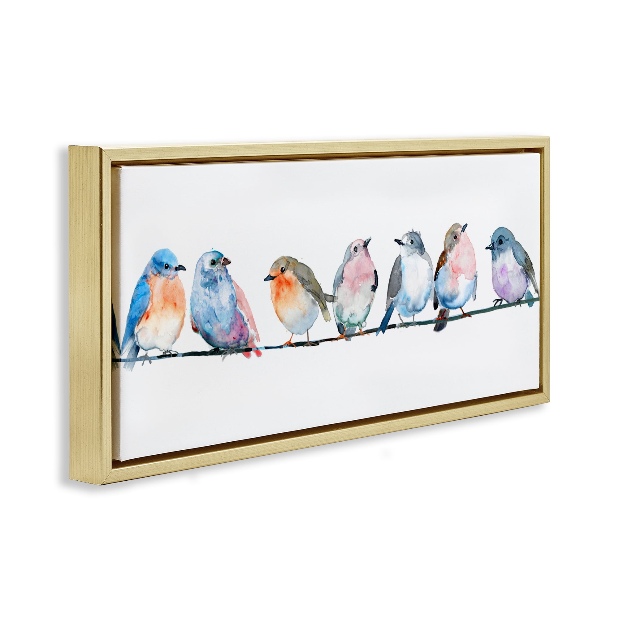 Stupell Industries Perching Pastel Birds Gold Framed Floater Canvas Wall Art, design by Lorenzo Collective