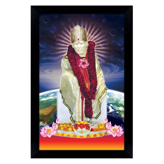 IBA Indianbeautifulart Elegant And Religious God Photo Frame Sai Baba Poster With Frame Black Wall Frame DeityPhotoFrame Wall DecorFor Home/ Office/ Temple