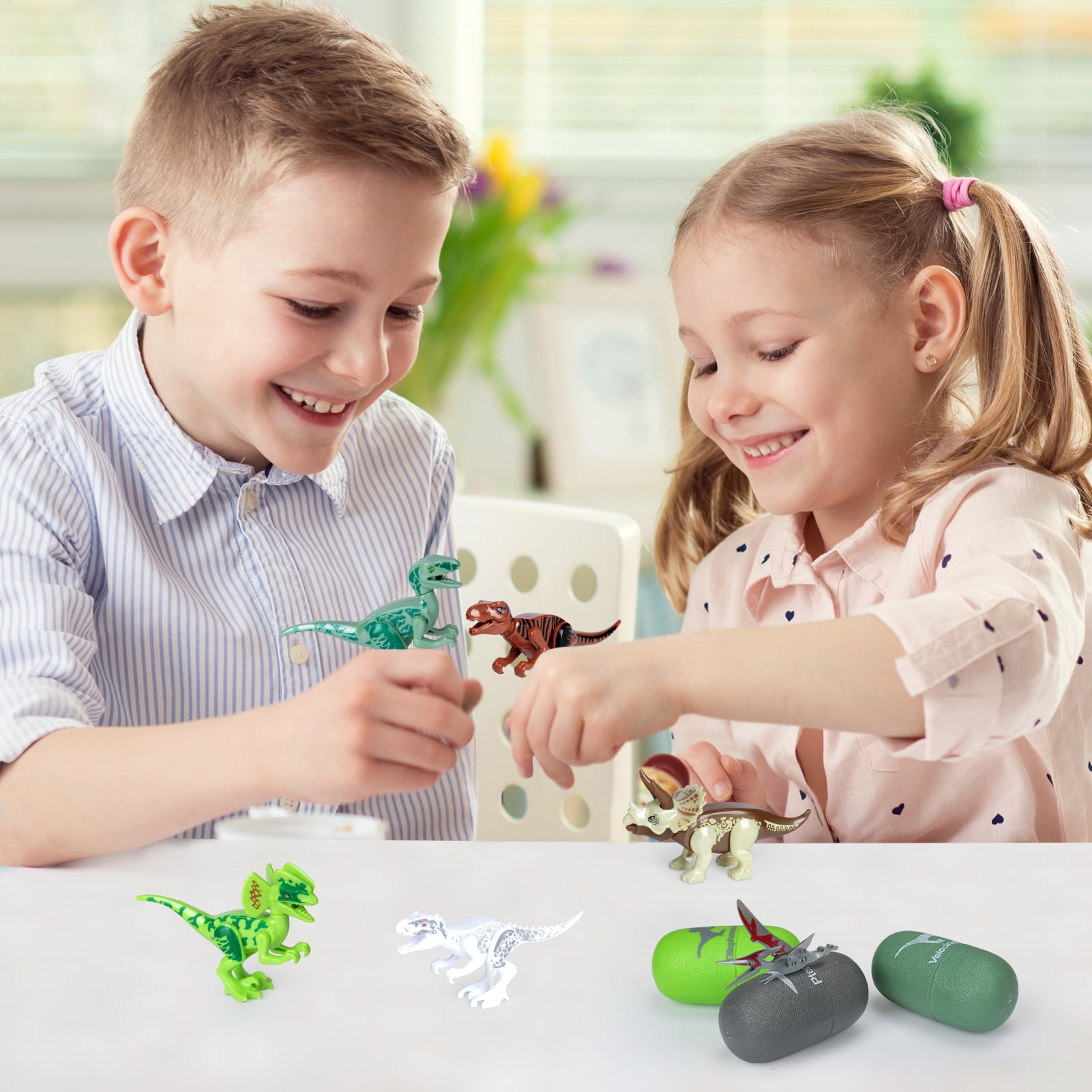 Acekid 6 Pack Dinosaur Easter Eggs, Prefilled Dinosaur Toys Building Blocks, Party Favor Easter Egg Gifts for Kids