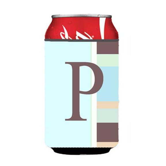 Letter P Initial Monogram - Blue Stripes Can Or Bottle  Hugger