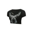 thumbnail image 2 of Genuiskids Women's Graphic Print Crop Tops Asymmetric V Neck Vintage Printing Short Sleeve Exposed Navel T-shirts Fairy Grunge Aesthetic Shirts Tees E-Girl Summer Tee, 2 of 9