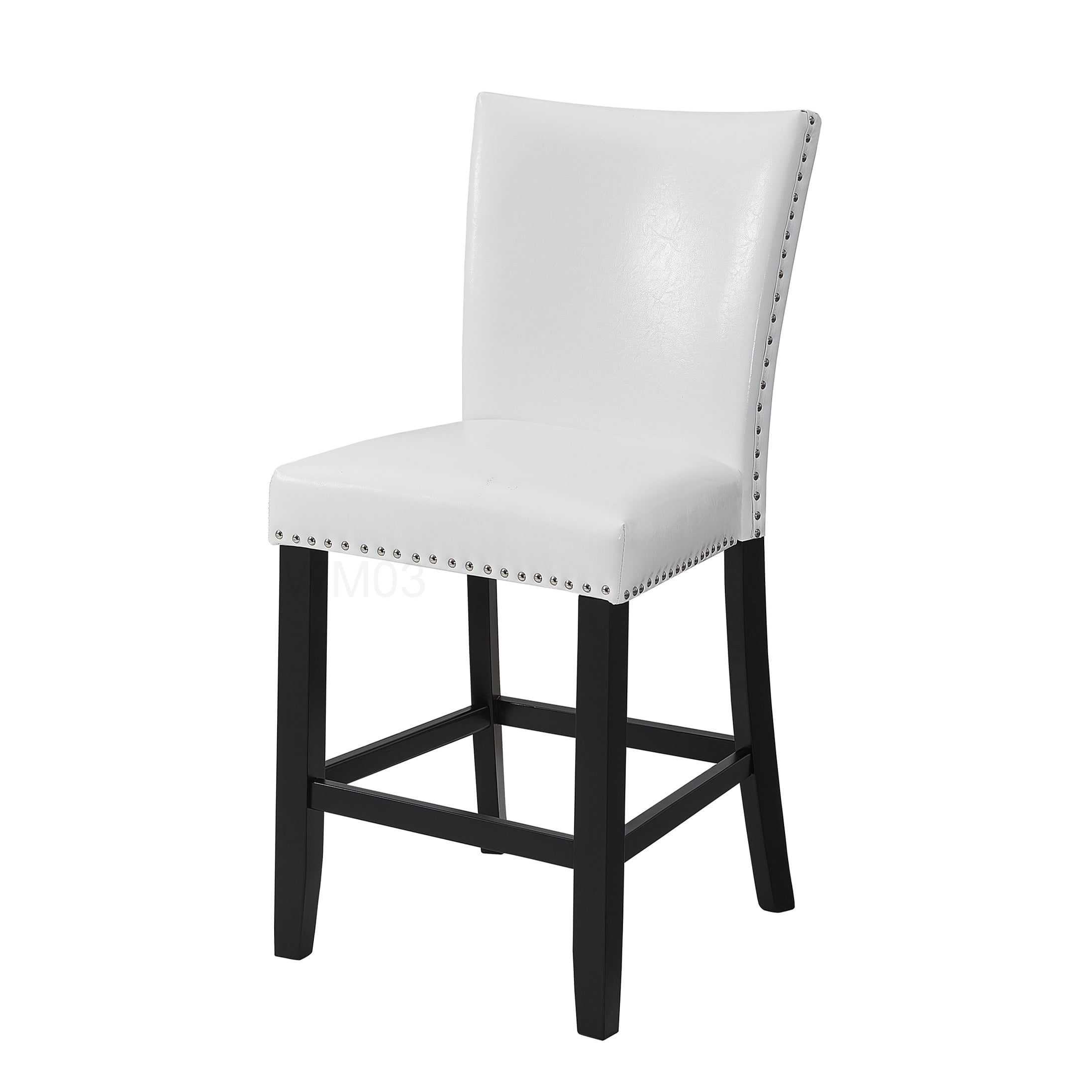 Set of 2 PU Upholstered Bar Stools with Footrest, White and Chrome Accents