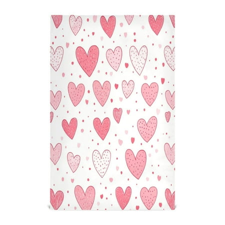 

WOBOGO Valentine Day Pink Hearts Pattern Kitchen Towel 4 Piece Large Cotton Dishcloth Premium Absorbency Set with Hanging Loop