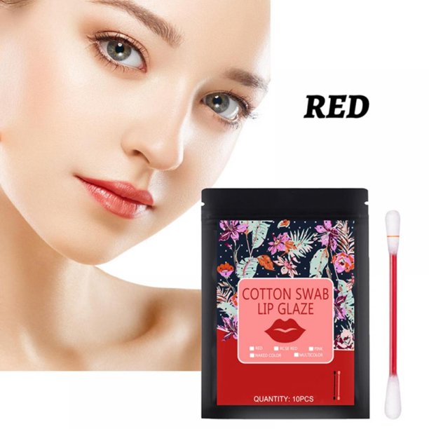 10Pcs/Box Tattoo Lipstick Cotton Swab Kit, Long Lasting Waterproof Lip Tattoo Matte Liquid
