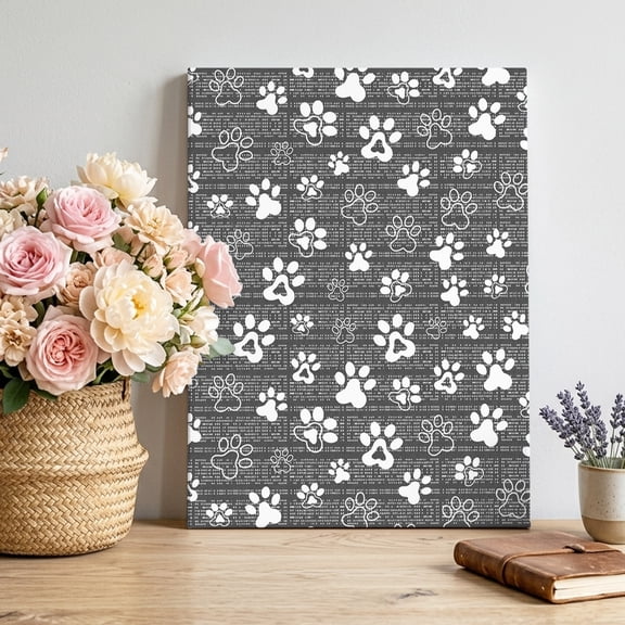 Black Paw Print Canvas Wall Art for Living Room, Modern Classic Black White Animal Large Paw Pattern Plaid Poster Print Painting for Bedroom Office Decoration Wall Pictures Prepare To Hang 24"x36"
