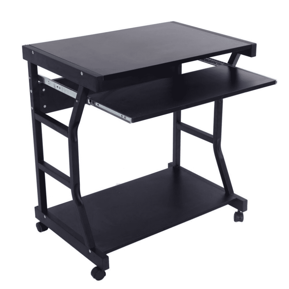 Hassch Mobile Computer Desk with Keyboard Tray and Storage Shelf, 27.55" Small Rolling Writing Desk on Casters for Home Office, Bedroom and Small Spaces, Black