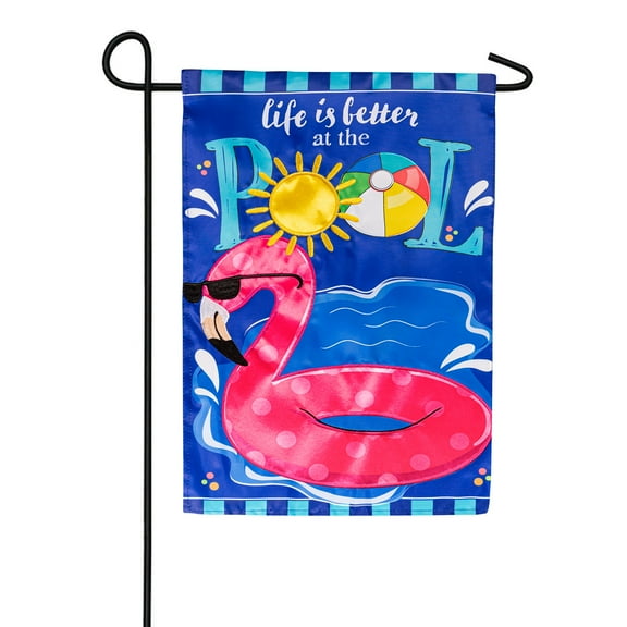 Evergreen Applique Garden Flag - Life is Better at the Pool, 12.5 x 18 inch Double Sided