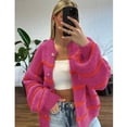 thumbnail image 2 of PUWEI Women's Striped Knit Cardigan Sweater Long Sleeve Button Down Crew Neck Outwear, 2 of 7