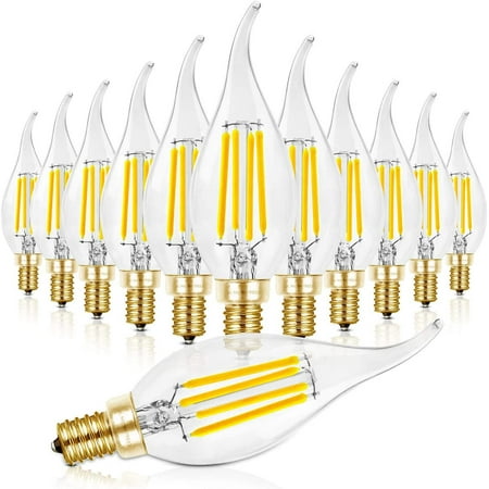 

LED Candelabra Bulb Flame Tip 650 Lumens 90+ CRI Dimmable E12 Filament Candle Bulbs 6W 60W Equivalent 5000K Daylight White CA11 LED Chandelier Light Bulbs UL Listed - 12 Pack