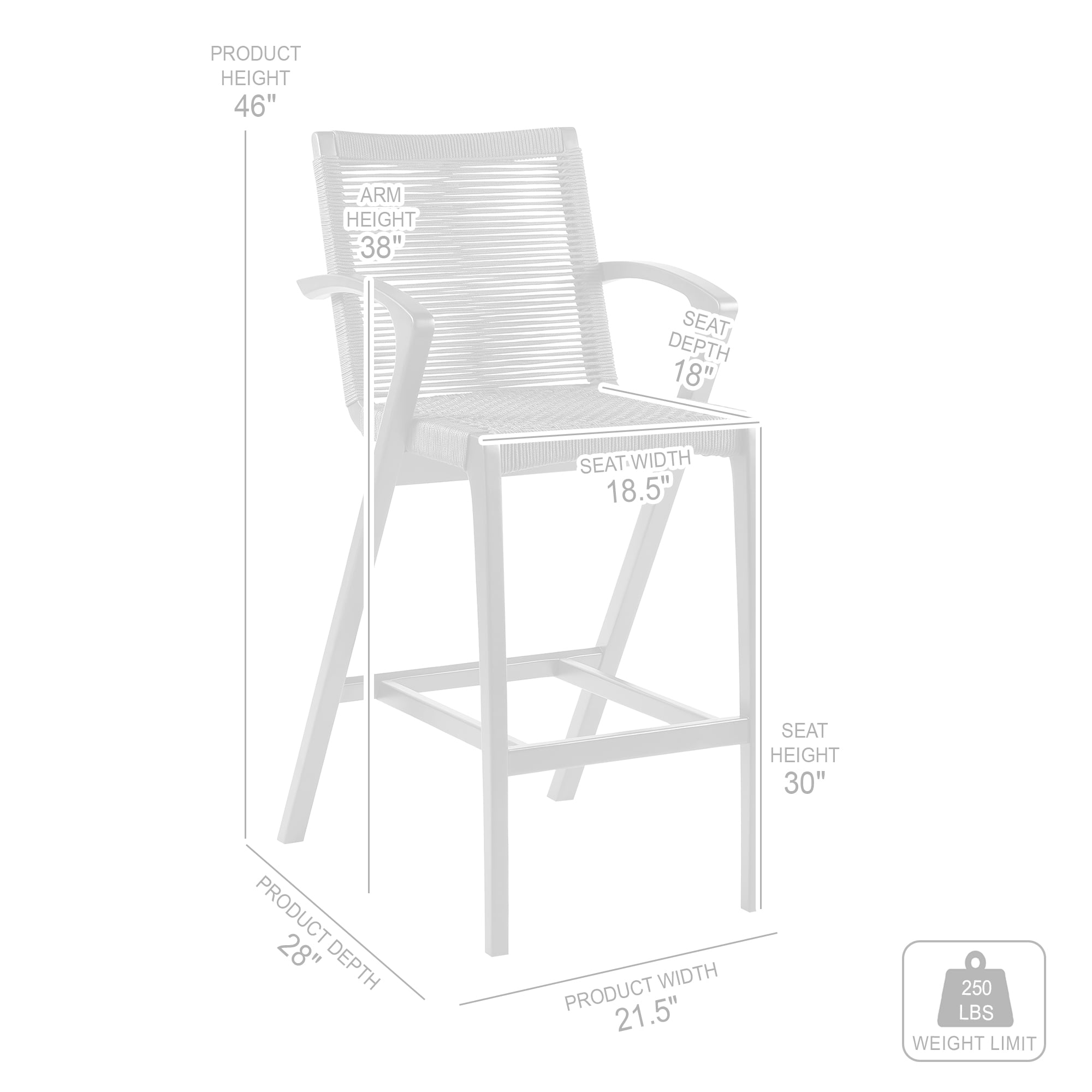 Brielle Outdoor Light Eucalyptus Wood and Charcoal Rope Bar Height Stool - Set of 4