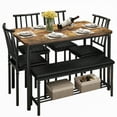 thumbnail image 2 of UHOMEPRO 6-Piece Modern Dining Set for Home Kitchen, Dining Room Table Sets with Storage Rack, Rectangular Table, Bench, 4 PU Leather Chairs, Steel Frame - Brown and Black, 2 of 15