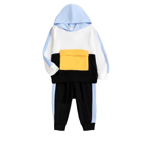 Kucnuzki 18 Months Newborn Baby Boy Winter Outfits Pants Sets 24 Months Long Sleeve Color-Blocked Hoodie Sweatshirt Elastic Pants 2PCS Set Black