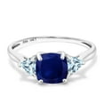 thumbnail image 2 of Gem Stone King 10K White Gold Blue Sapphire and Sky Blue Aquamarine 3-Stone Engagement Ring for Women (2.41 Cttw, 7MM Cushion and 4MM Trillion, Size 8), 2 of 6