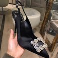 thumbnail image 1 of Sandalias de tacón alto con punta de lujo y diamantes de imitación para mujer, zapatos de novia para fiesta, de satén, 1 of 6