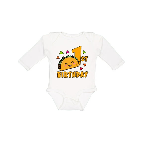 Inktastic 1st Birthday with Taco and Confetti Boys or Girls Long Sleeve Baby Bodysuit