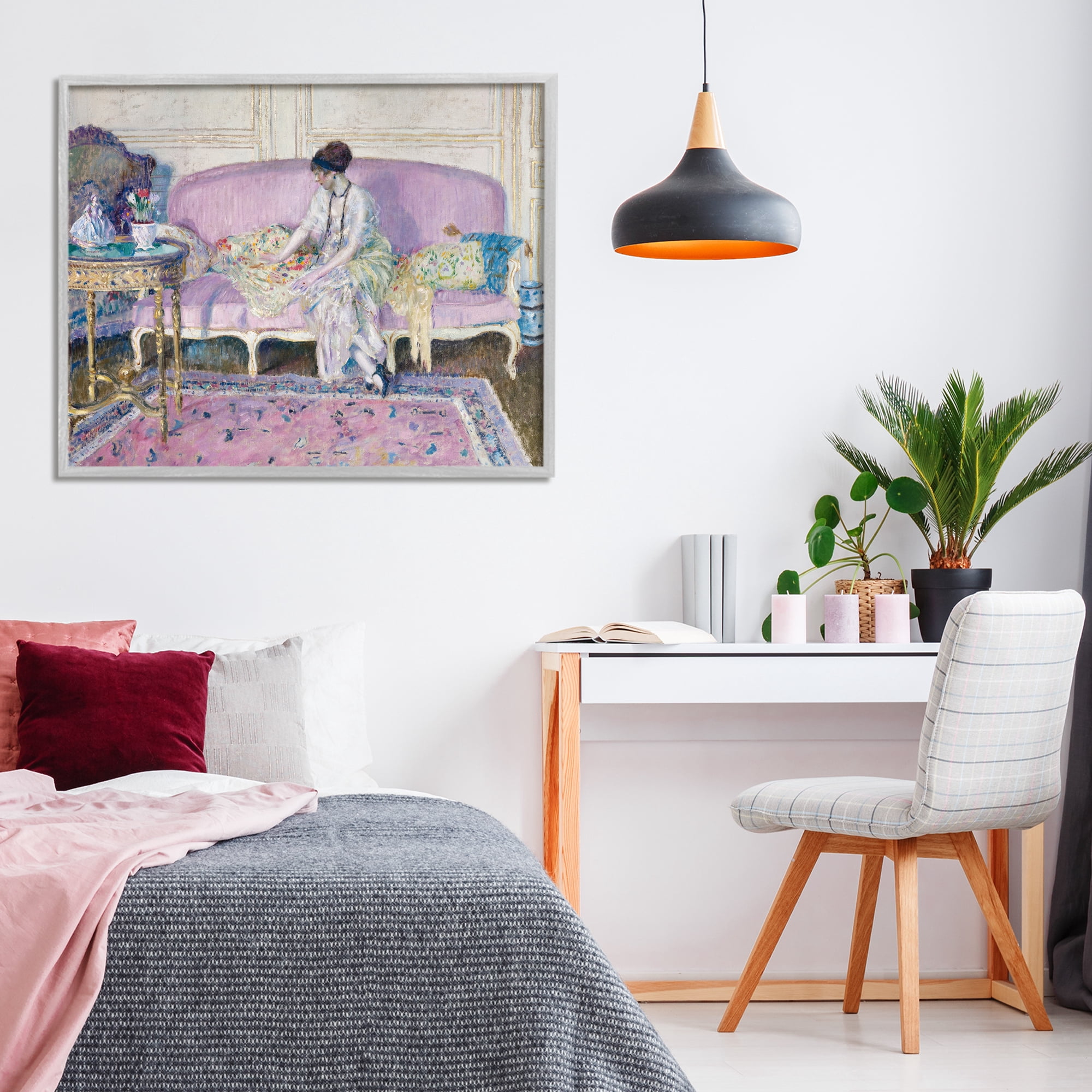 Woman Seated on Sofa Gray Framed Giclee Art, design by Wild Apple Portfolio