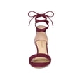 thumbnail image 6 of BLISSFUL STEP Women's Shoes Faux Suede Lace Up Open Toe Kitten Heel Cushioned Footbed Sandals  Burgundy 6, 6 of 8