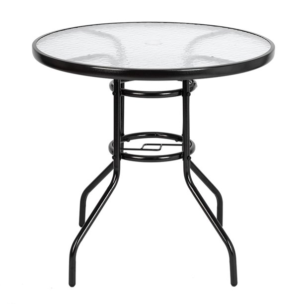 Woogyoukaa Outdoor Dining Table Round Toughened Glass Table Yard Garden