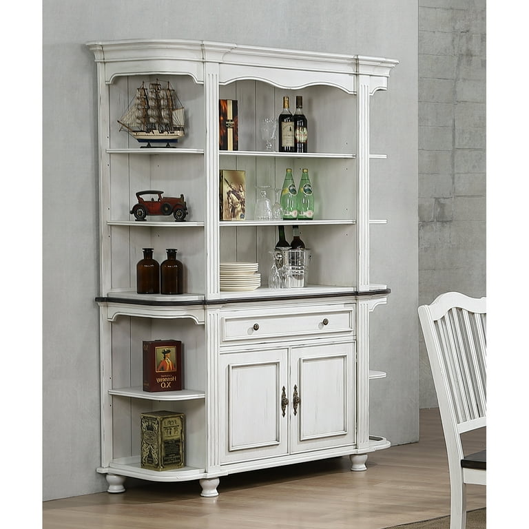 French Chic China Cabinet Hutch W Storage White Walnut Brown Wood