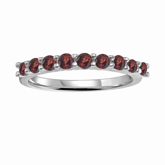 Red Garnet Half Eternity Ring For Women- Round Eternity 925 Sterling Silver Rings
