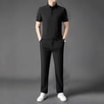 thumbnail image 2 of VBVC Men's 2 Piece Business Outfit Set with Pockets,Collared Short Sleeve Shirt and Drawstring Pants For Men,Black,M-4XL, 2 of 8