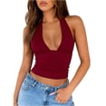 thumbnail image 2 of Women Halter Deep V Neck Backless Crop Tank Top Open Back Sleeveless Slim Fit Y2k Summer Tops, 2 of 5
