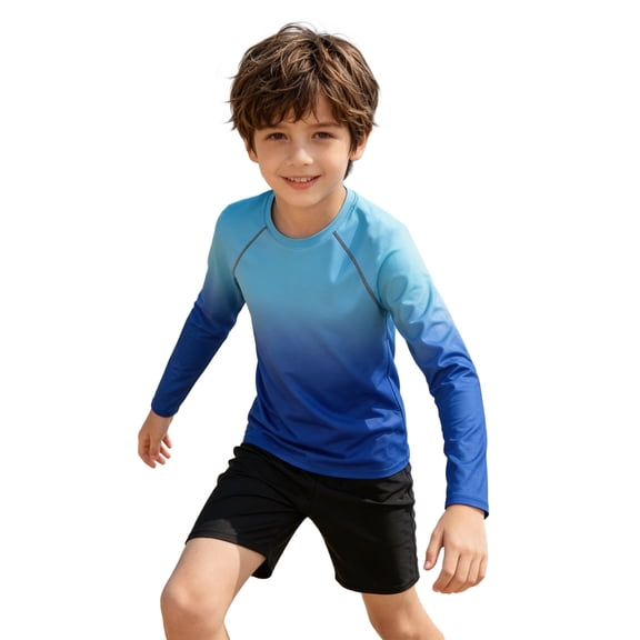 Lullu Boys Long Sleeve Rashguard Swimwear Toddler Lightweight Gradient Sun Shirt, Size 3-4