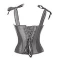 thumbnail image 3 of Women's Bow Tie Corset Tops Renaissance Boned Lace Up Satin Bustier Shapewear Gray S, 3 of 3