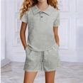 thumbnail image 4 of Amidoa Girls 2 Piece Outfits Summer Clothes Short Sleeve Cute Solid Color T-Shirt and Casual With Pockets Shorts Kids Clothing Sets,Gray Size 7, 4 of 5