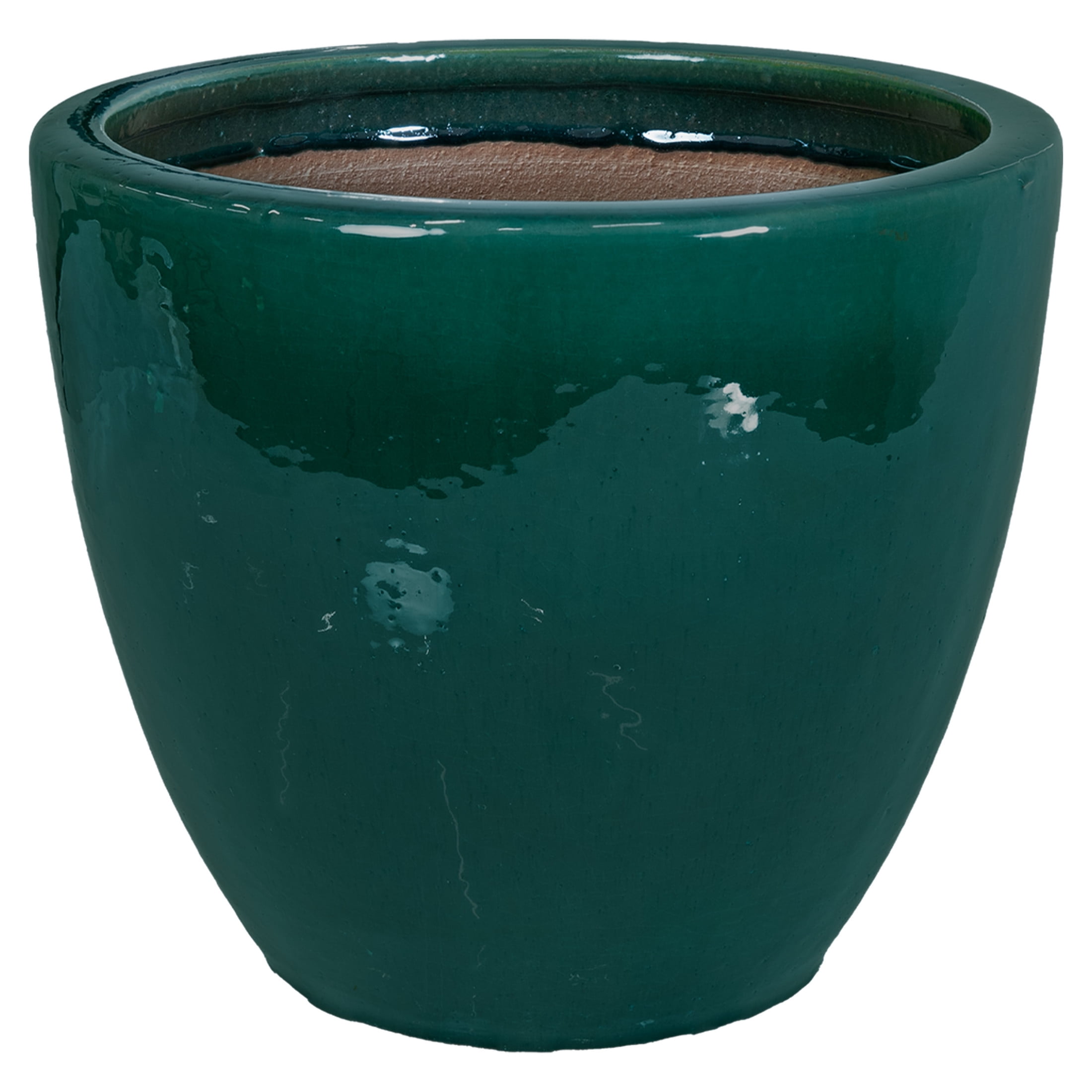 Sunnydaze Resort 15" x 15" x 11.25" H Round Dark Green Ceramic Solid Plant Pot