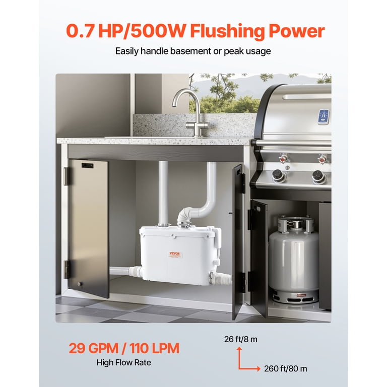 VEVOR 700W Macerator Pump, 9600 L/h Flow, 10 m Head, Upflush Waste Water Pump with 3 Inlets for Toilet, Basement, Kitchen VEVOR 700W Macerator Pump, 9600 L/h Flow, 10 m Head, Upflush Waste Water Pump with 3 Inlets for Toilet, Basement, Kitchen