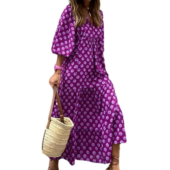 Sexy Dance Summer Long Maxi Dresses Women Puff Sleeve Flowy Dress Bohemian Floral Party Dresses Empire Waist Maxi Sundress