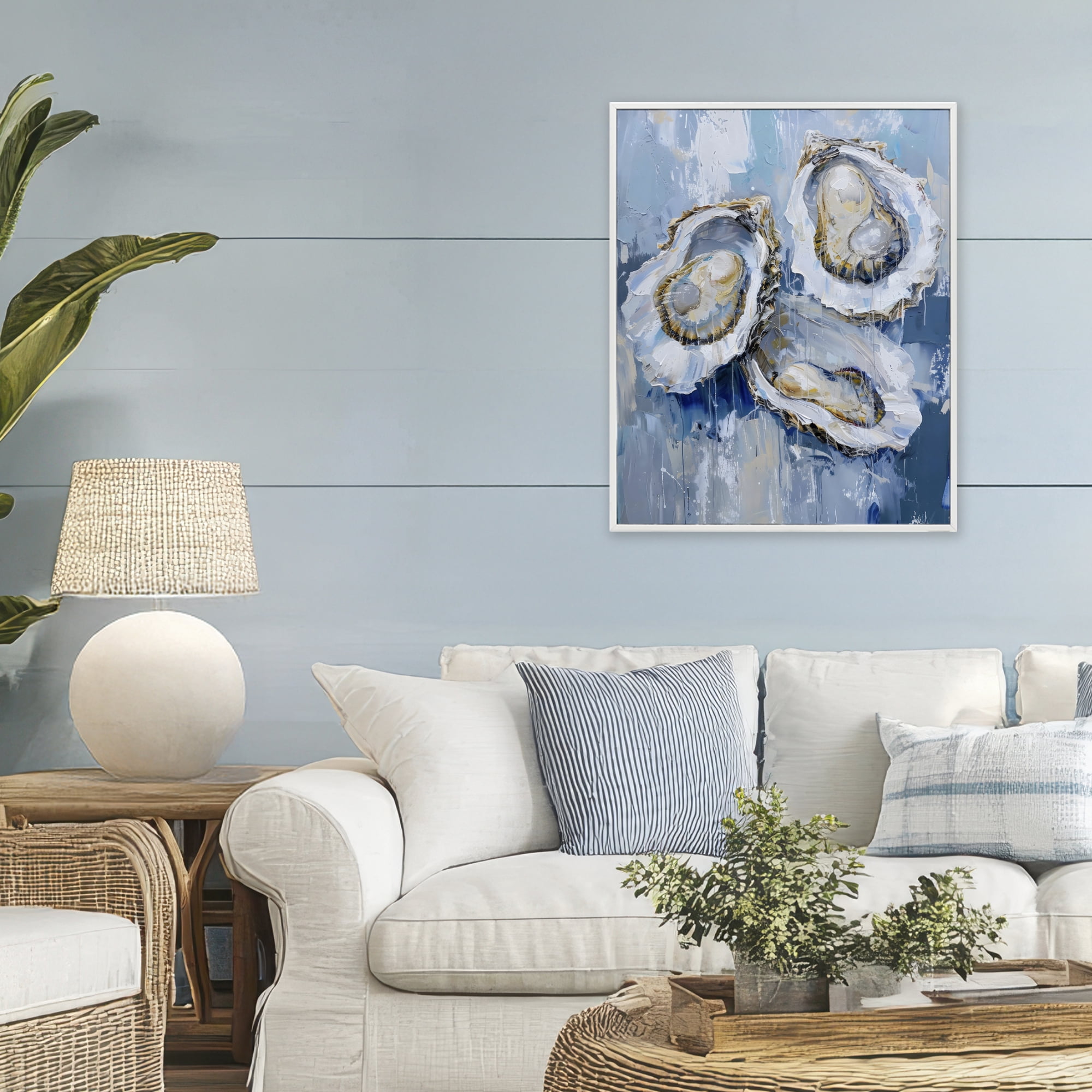 Stupell Industries Vibrant Blue Oysters White Framed Giclee Art, design by Creative Studio