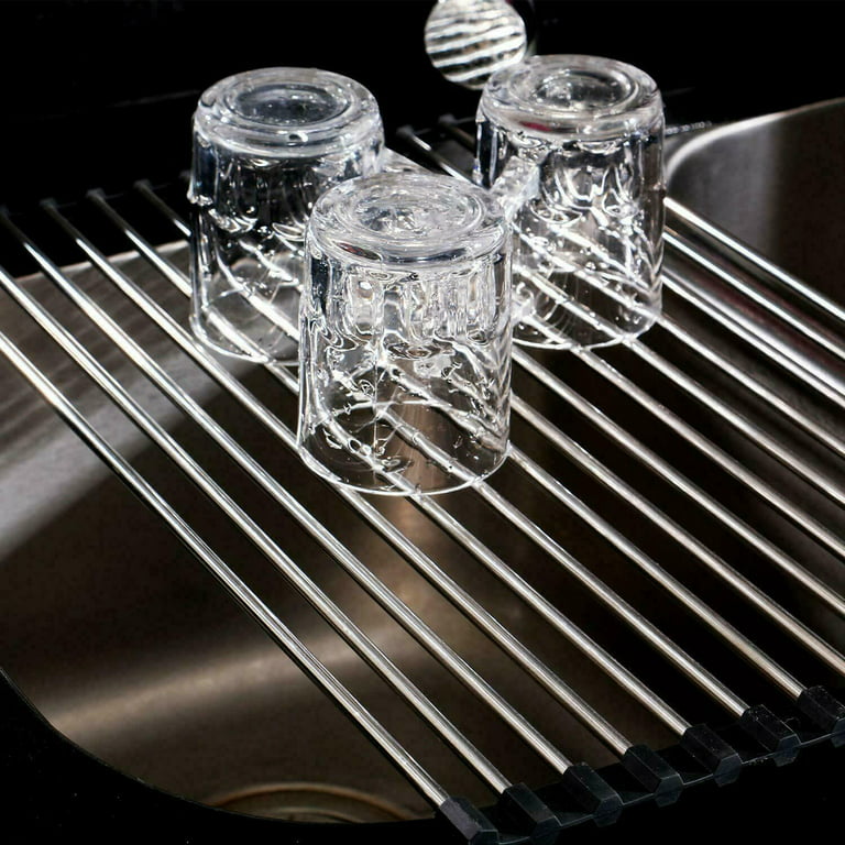 Over the Sink Multipurpose Roll-Up Dish Drying Rack Pan Bottle Food Drainer  Mat