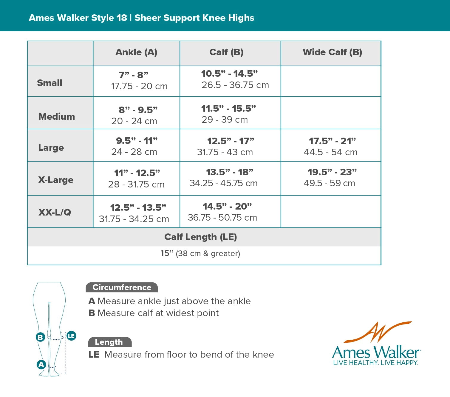 Ames Walker AW Style 18 Sheer Support 20-30 mmHg Firm Compression Knee High Stockings LtNude XXLarge